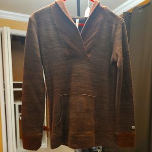 Brown wool v-neck sweater hoody